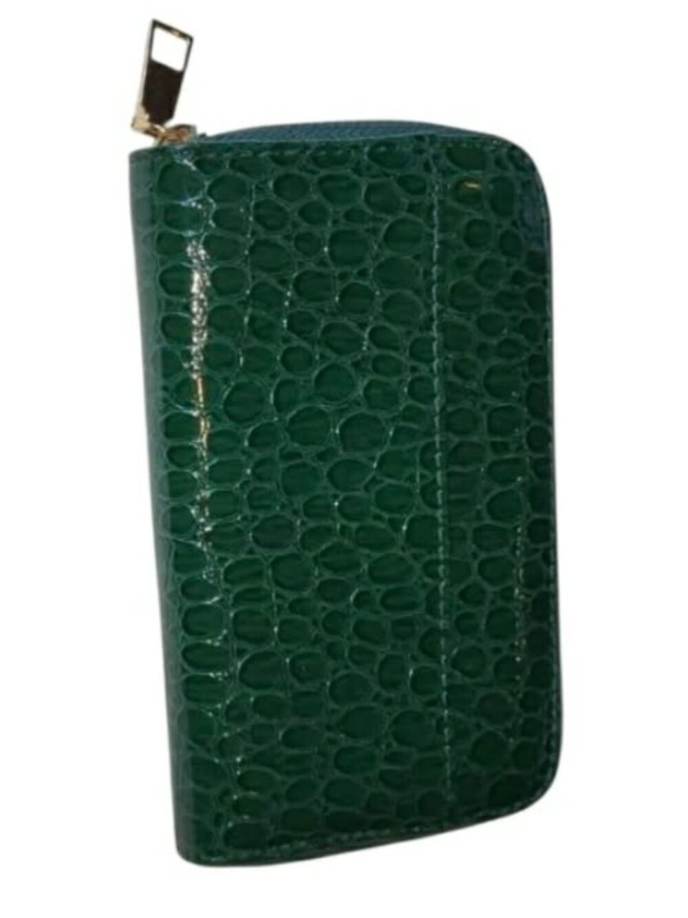 Green Wallet Crocodile Style Embossed Zippered Closure Everyday Carry Bold